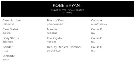 Kobe Bryant Autopsy Report: His Cause of Death。